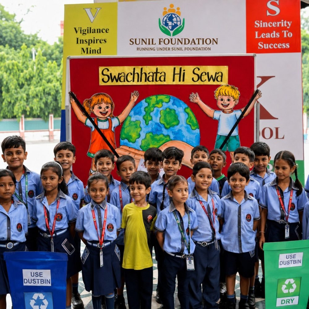 School children at a Swachhata Hi Seva cleanliness awareness event